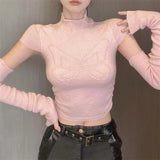 Territory  Y2K Cropped Tops Women Harajuku Sweet Sexy Knitted Sweater Pink Jumper Korean Elegant Pullover Streetwear Butterfly