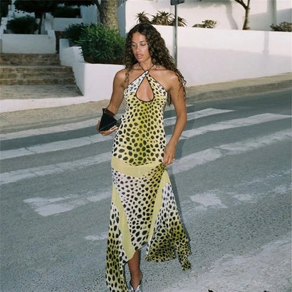 Territory Leopard Print Backless Fishtail Long Dresses For Women Beachwear 2024 Sexy Summer Party Dress Vacation Outfits