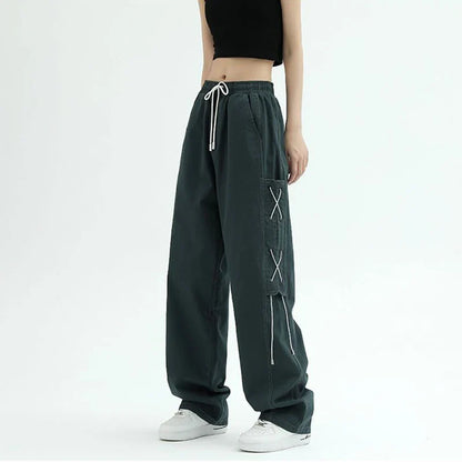 Territory Gothic High Waist Straight Women Wide Leg Pants Fashion Hip Hop Loose Streetwear Harajuku Korean Casual Joggers Sweatpants