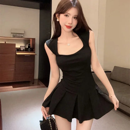 Territory Fashion Sexy Backless Lace Up Black Dresses Y2k E-Girl Slim Waist Dress for Women 2024 Summer New A-line Vestidos Mujer