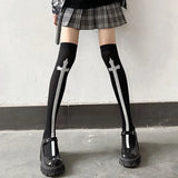 Territory Cross Stockings Cosplay Black Women Punk Harajuku Dark Gothic Y2K Festival Party Hosiery Long Socks Knee Lolita Girls High Socks