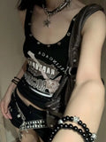 Territory American Vintage Punk Rock Camisole for Women Summer Sexy Slim Fit Print T-shirts Y2k E-Girl Sleeveless Black Tops