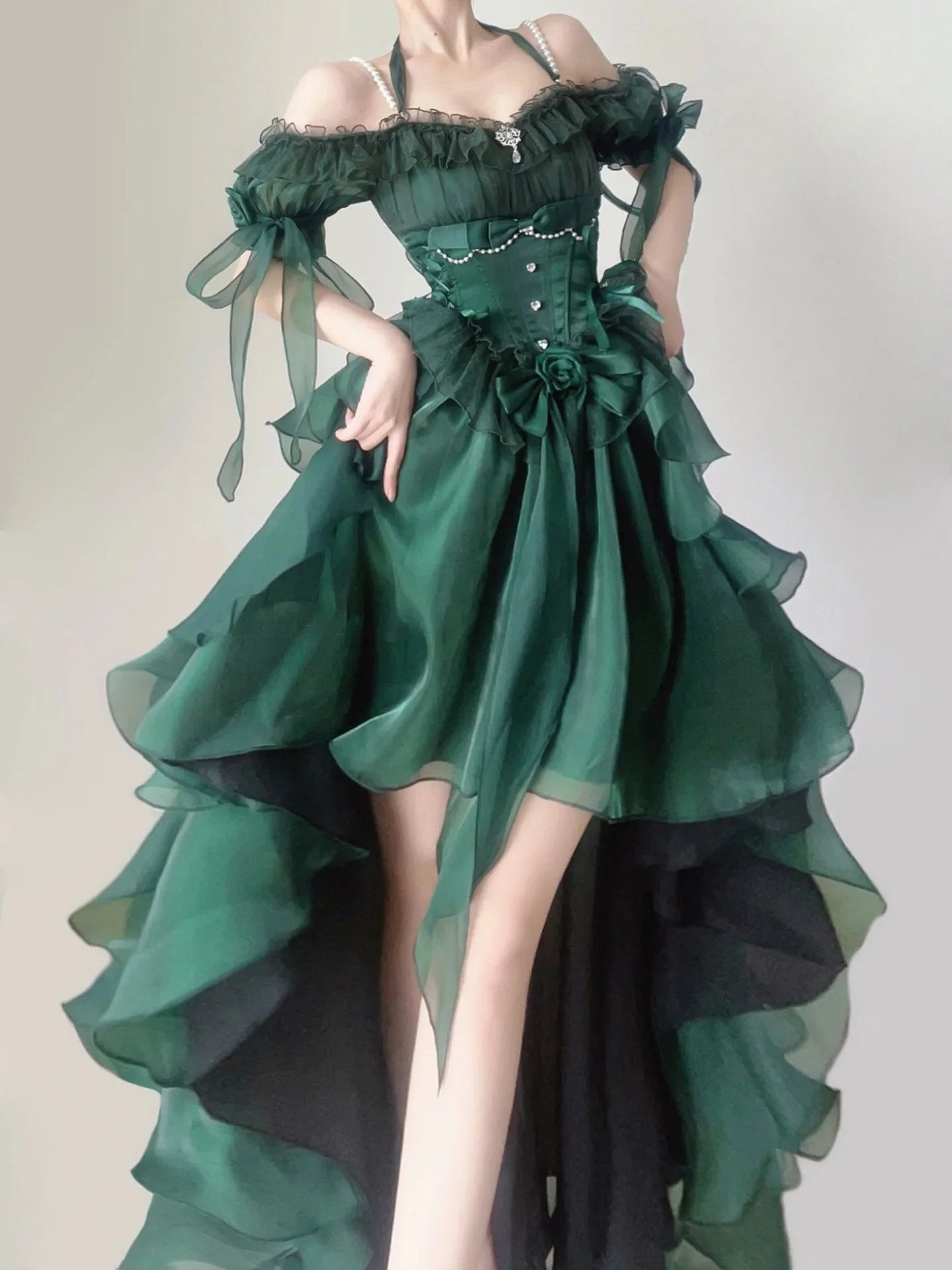 Territory Green Flower Wedding Dress Cos Lolita Dress Op Dress Lolita Heavy Industry Trail Puffy Princess Dress Lolita