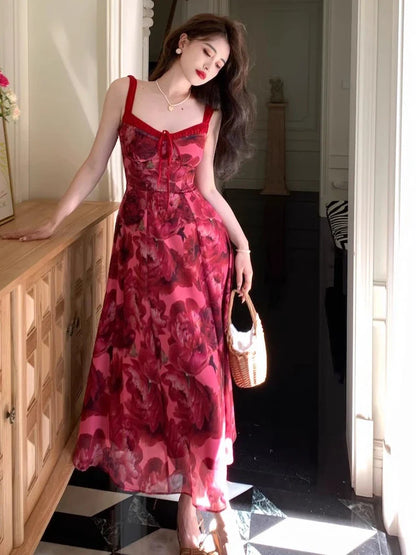 Territory 2024 Summer Elegant Women Sweet Party Midi Holiday Dresses Casual Female Lace Up Robe