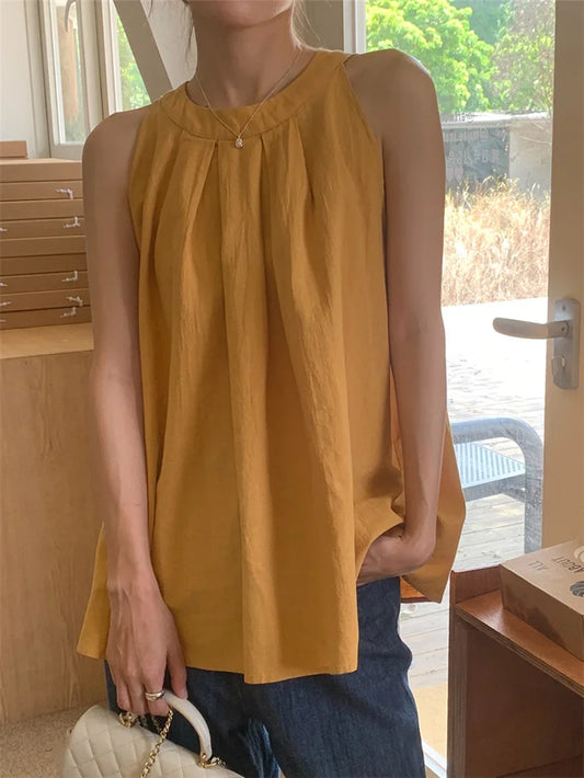 Territory  All Match Oversize Blouses New Summer Solid Daily Women Gentle Mujer Chic Outwear Casual Office Lady Tank Tops