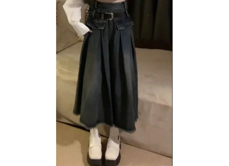 Territory Korean Simple Lapel Neck White Long Sleeve Shirts Women+ Y2k E-Girl High Waist Denim Skirts 2024 Autumn New Two Piece Sets