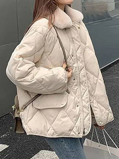 Territory Argyle Padding Coat Women Autumn Winter Warm Parkas Female Korean Fashion Down Jacket Ladies Casual Loose Patchwork Fluffy Coats