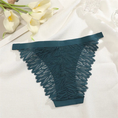 Territory Floral Pattern Perspective Breathable Panties Women Low Rise Underwear Adjustable Waist Seamless Fabric Splicing Lace Lingerie