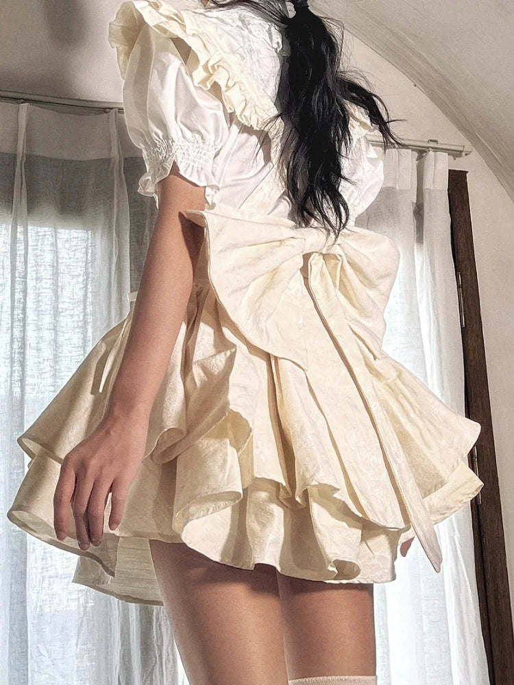 Territory Kawaii Lolita Skirt Women Japanese Fashion High Waist A-line Bow Bandage Vintage Mini Ruffles Suspender Skirt Summer