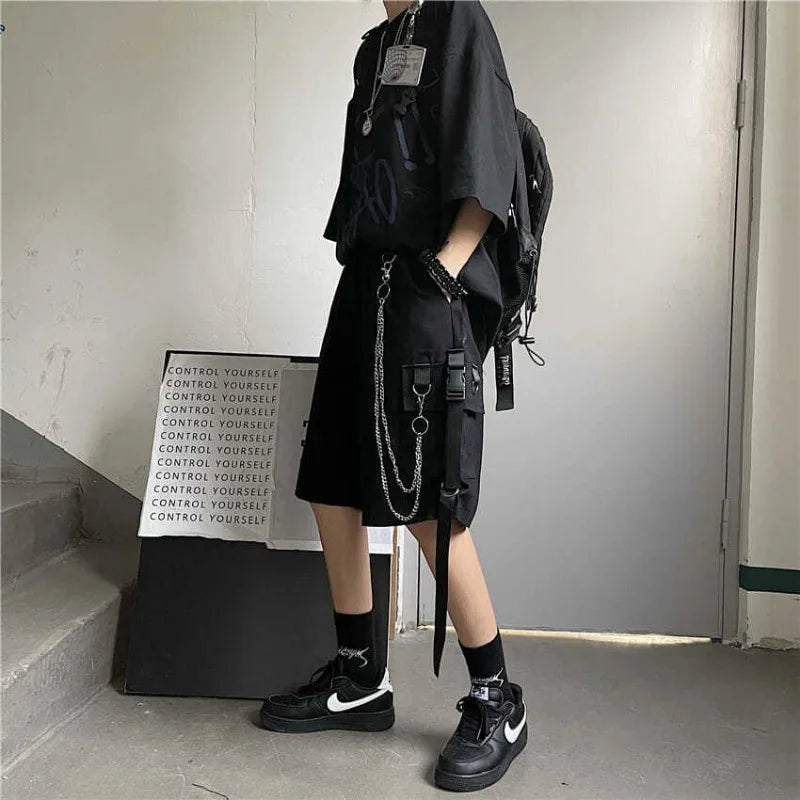 Territory Cargo Shorts Women Summer Beach  with Chain Black Hip Hop Streetwear Casual Female Sportswear Alt Pants Aesthetic