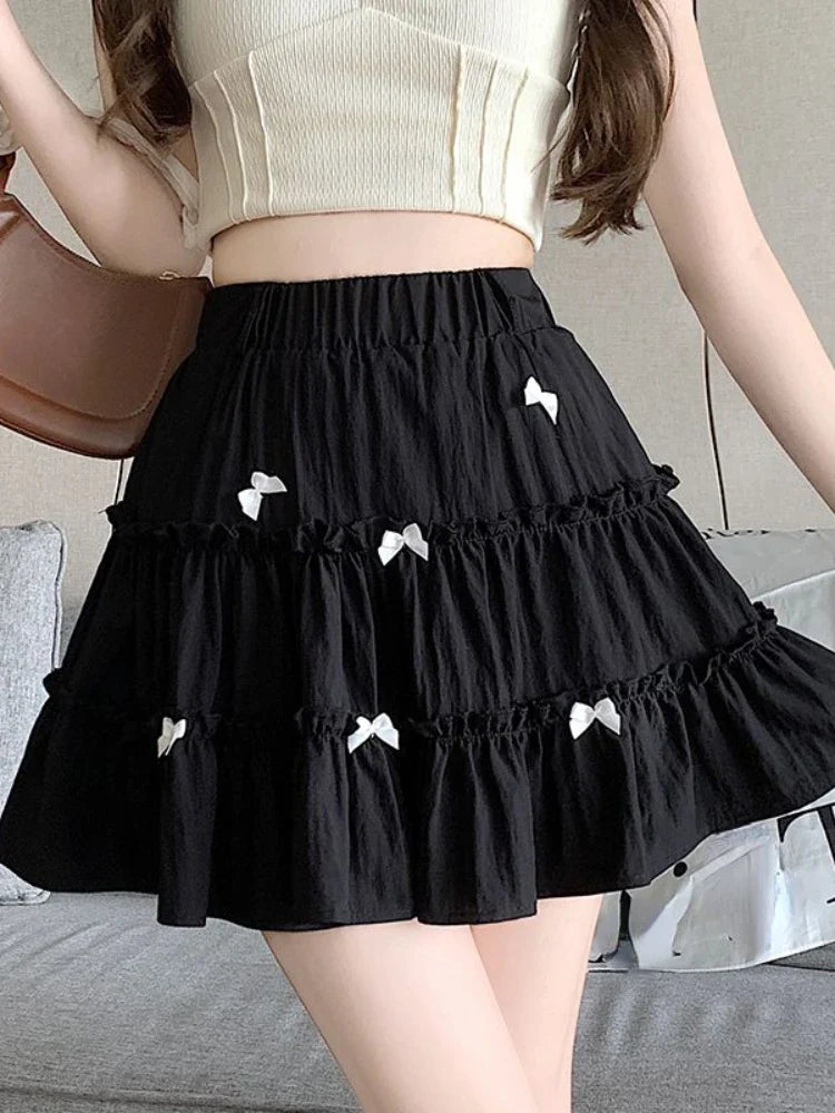 Territory Aesthetics Skirts Bow Ruffles Patchwork Summer Thin High Waist Mini Skirt Sweet Preppy Style All Match Women's Clothing