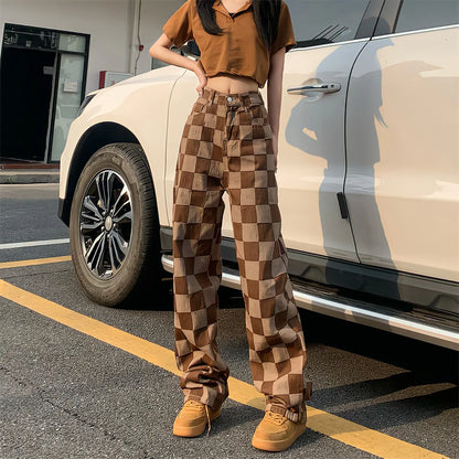 Territory Harajuku Jeans Women Korean Fashion Streetwear Baggy Straight Wide Leg Brown Pants Vintage Y2k Summer High Waist Casual Trousers