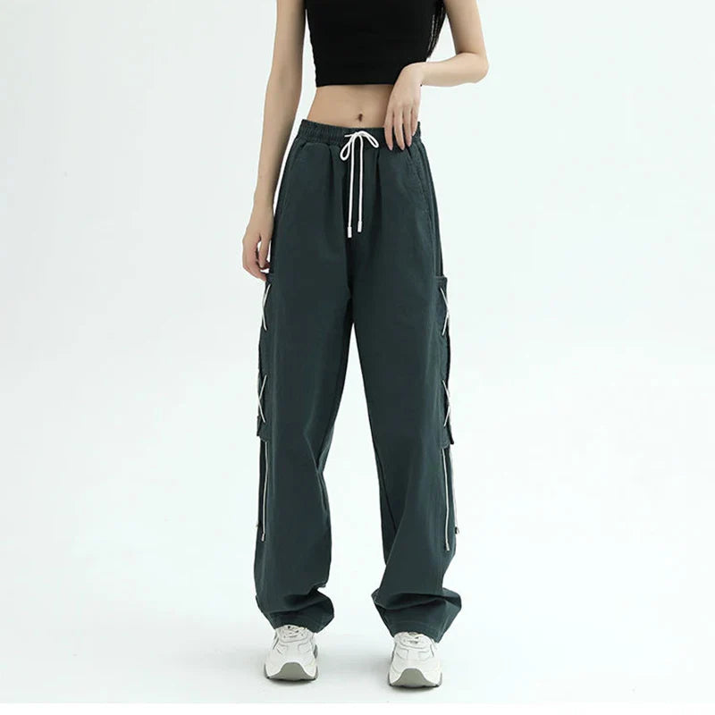 Territory Gothic High Waist Straight Women Wide Leg Pants Fashion Hip Hop Loose Streetwear Harajuku Korean Casual Joggers Sweatpants