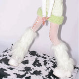 Territory E-girl Furry Leg Warmers Boot Covers Y2K Goth White Faux Fur Leg Warmers Punk Jk Knee-length Hiphop Warm Sock Fashion Socks