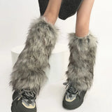 Territory Punk Faux Fur Leg Warmers Vintage Imitation Retro Modern Y2k Winter Warm Boots Cover Socks Harajuku Jk Knee-length Party Sock