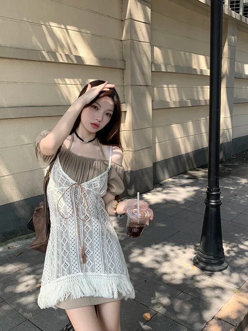 Territory Korean Fashion 2 Piece Dress Set Women Pure Color Y2k Mini  Elegant Casual Short Party  Office Lady 2024 Summer Slim