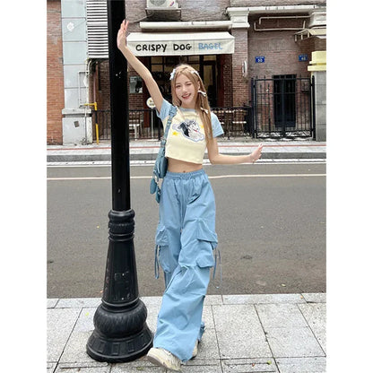 Territory Cargo Pants Women Y2K Oversized Sweatpants Streetwear Pockets Wide Leg Joggers Harajuku Korean Blue Baggy Casual Trousers