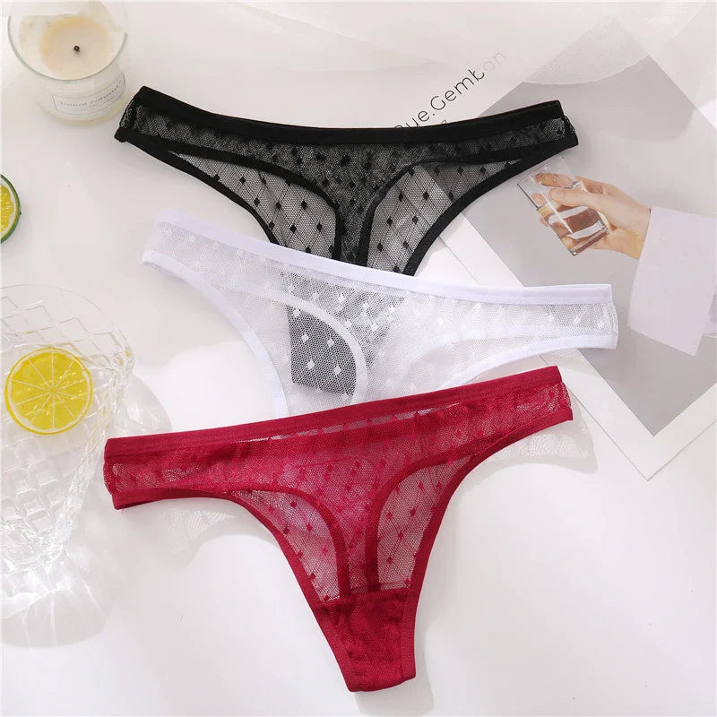 Territory M-XL G-string Panties Perspective Women Underwear Sexy Low-Waist Female Underpants Thong Solid Color Pantys Lingerie 4PCS/Set