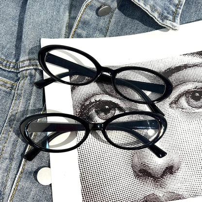 Territory Black Oval Frame Glasses Women Y2K Girls Retro Narrow Spectacles Vintage Computer Reading Goggles Anti-Blue Light Eyewears