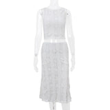 Territory 2 Piece Sets Skirt And Crop Top French Style Elegant White Sleeveless Midi Dress Sets Vacation Summer Women Outfits