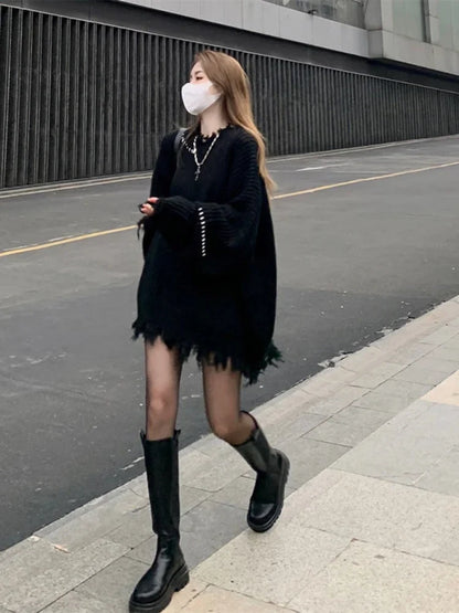 Territory Gothic Harajuku Black Sweaters Pullover Oversize Women Mall Goth Tops Streetwear Korean Fashion Autumn Knitwear