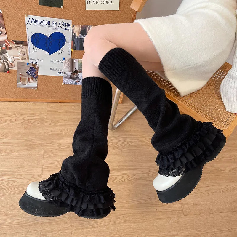 Territory 1 Pair Autumn Winter Retro Spicy Girl Lace Women's Leg Warmers Lolita Girl JK Horn T-shaped Socks Elephant Leg Socks Female