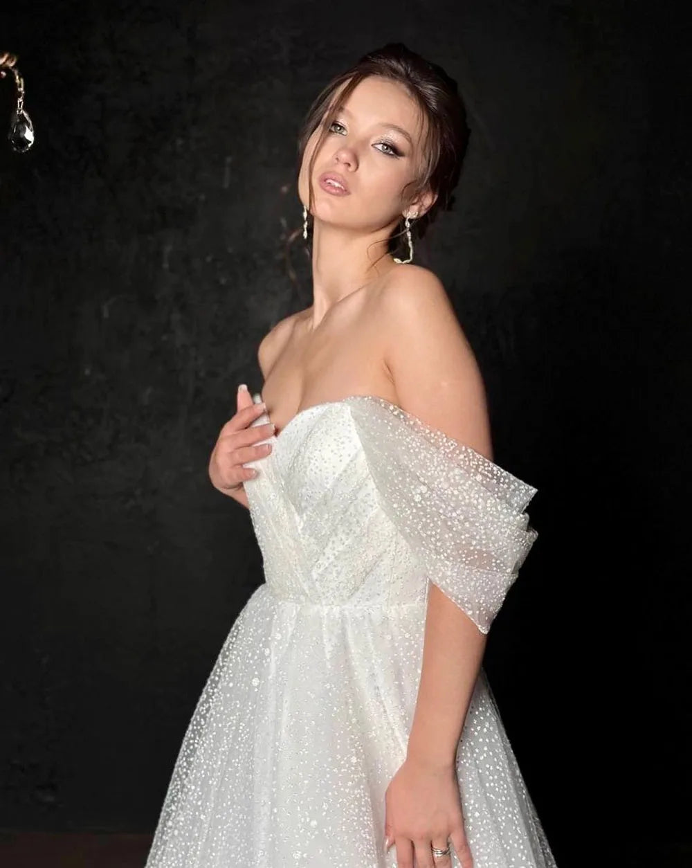 Territory Glitter Princess Wedding Dresses Off The Shoulder Sparkly Sleeveless Bridal Gowns A-Line Dubai Pageant Long Bride Dress