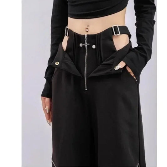 Territory Black Y2k Gothic Cargo Pants for Women Gyaru Oversized Vintage Baddies Streetwear Trousers Coquette Harajuku Techwear