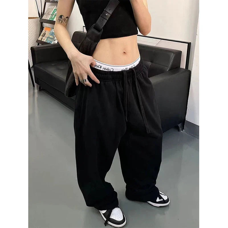 Territory Oversized Sweatpants Women Streetwear High Waist Wide Leg Pants Harajuku Black Baggy Joggers Korean Casual Sports Trousers