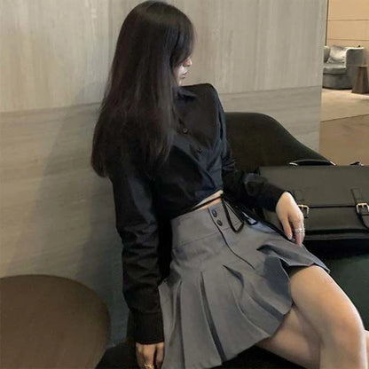 Territory Preppy Pleated Mini Skirts Korean High Waist A Line Skirts Student Summer College Sweet Button Slim Casual All Match Skirt