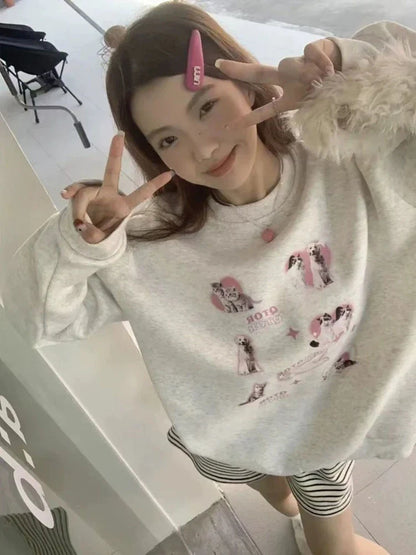 Territory Cute Graphic Sweatshirt Women Harajuku Hoodie Japanese Y2k Kawaii Round Neck Pullover Oversized Streetwear Aesthetic