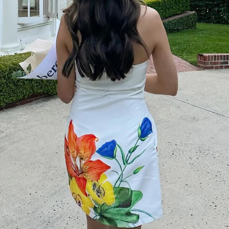 Territory Flowers Print Strapless Mini Dresses Casual Vacation Outfits For Woman 2024 Cute Summer Dress Women Y2K Clothes