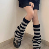 Territory Black White Leg Warmers Boot Cuffs Women Knit Socks Harajuku Japanese Long Warmer Punk Cable Socks Striped Flared Lolita Socks