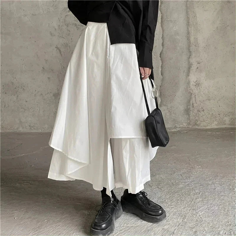 Territory Gothic Asymmetrical Cargo Skirts Women Streetwear Punk Irregular High Waist A Line Pleated Skirt Korean Hip Hop Midi Skirt