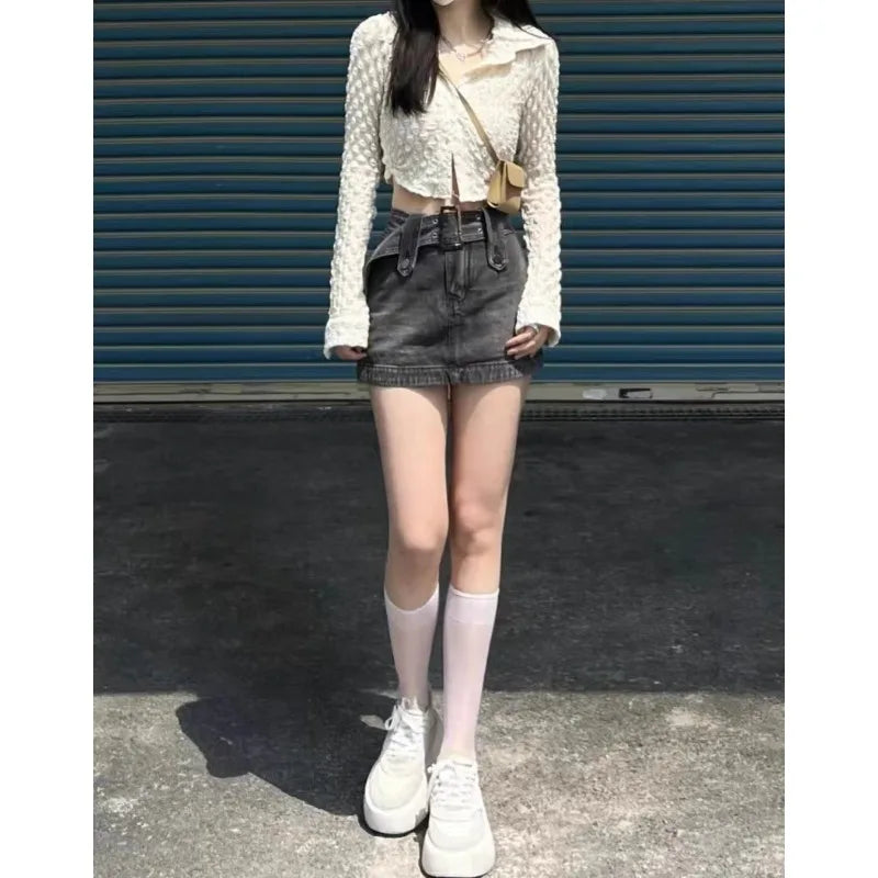 Territory  Vintage Y2K White Transparent Women Shirts Coquette Long Sleeve See Through Blouse Korean Fashion Summer Slim Harajuku