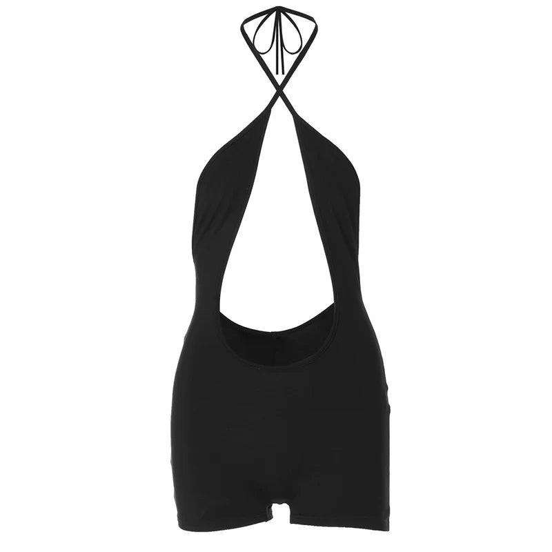 Territory One Piece Jumpsuit Sexy Hollow Halter Backless Romper Black Festival Wear Summer Outfit Womans Clothing 2024 Playsuits