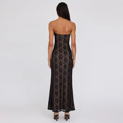 Territory Hollow Out Lace Sexy Maxi Dresses For Women Off-shoulder Strapless Outfits Backless Bodycon Y2K Sexy Party Long Dress