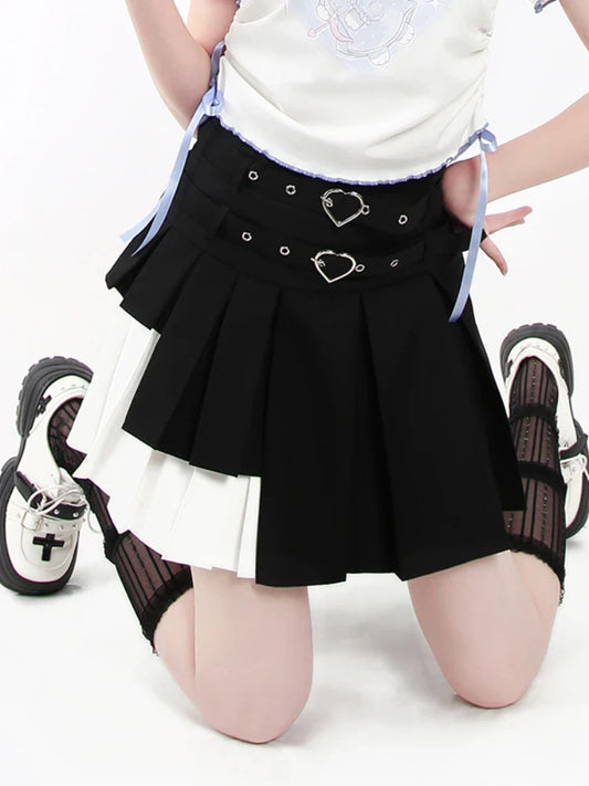 Territory Punk Gothic Y2k Clothing Contrast Color Pleated Patchwork High Waist Mini Skirts for Women Summer Fashion Female Slim Skirt