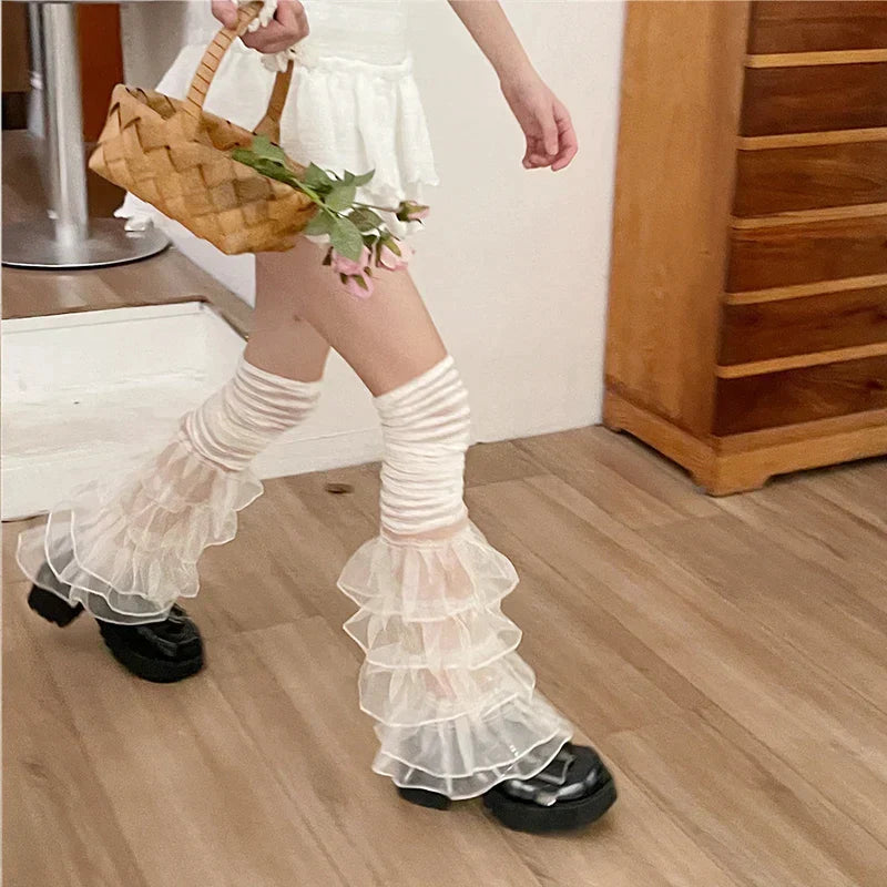 Territory Japanese Sexy Women Over The Knee Leg Cover Lace Ruffles Leg Socks Party Y2K Women Punk Harajuku Leg Warmers JK Accessories