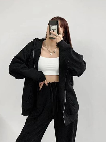 Territory Preppy Style Zip Up Hoodies Women Harajuku Korean Oversized Sweatshirts Loose Long Sleeve Thin Tracksuit Tops Jacket