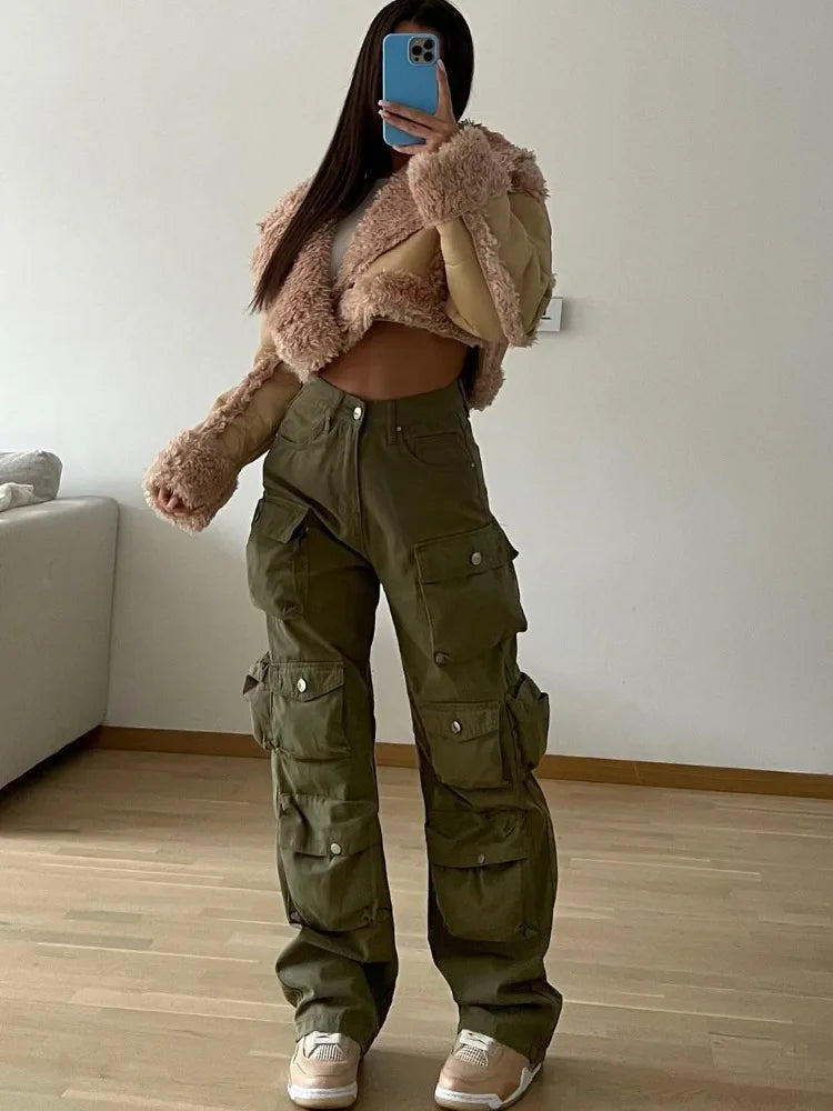 Territory Multiple Pockets Cargo Pants For Women Loose High Waist Fashion Sweatpants Women's Baggy Streetwear Pant Woman Trousers