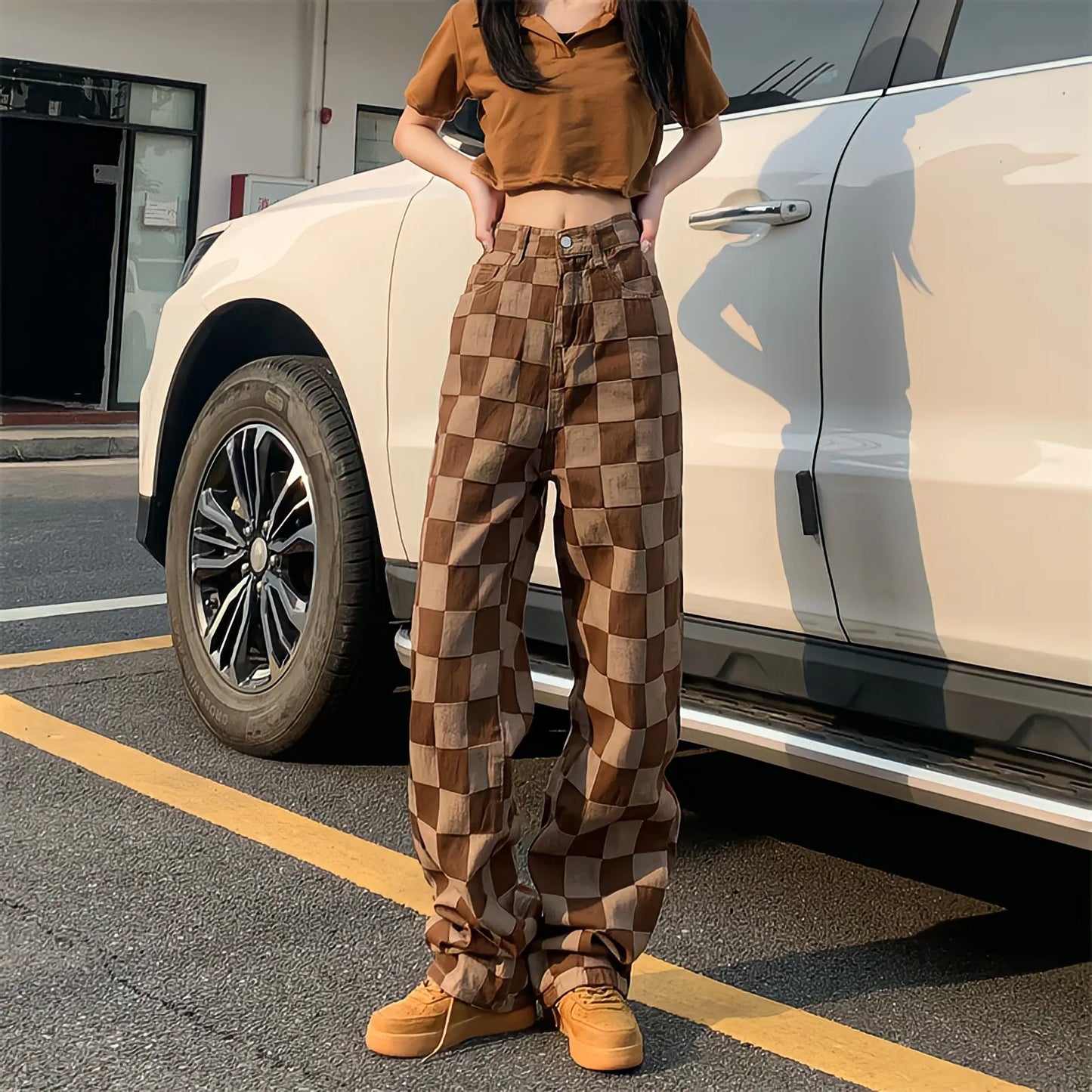 Territory Harajuku Jeans Women Korean Fashion Streetwear Baggy Straight Wide Leg Brown Pants Vintage Y2k Summer High Waist Casual Trousers