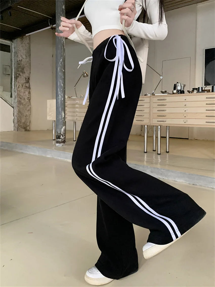 Territory Mopping Sports Trousers Chic Loose Women Bow New Spring 2024 Casual Office Lady High Waist Streetwear Wide Leg Pants