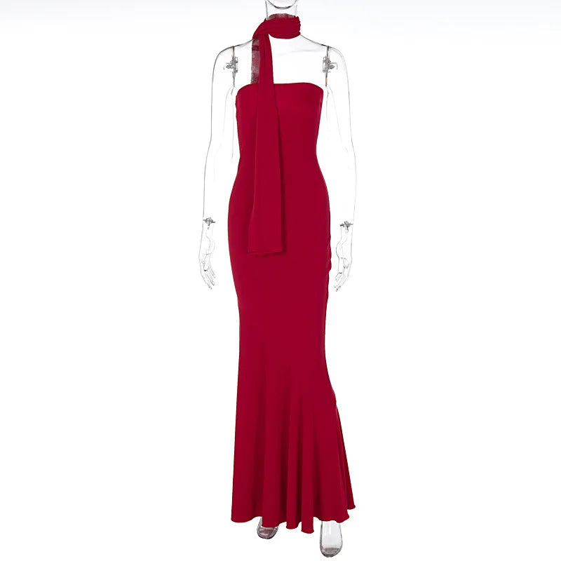 Territory Sexy Elegant Strapless Flare Maxi Dresses With Shawl Beautiful White Red Evening Dress For Women