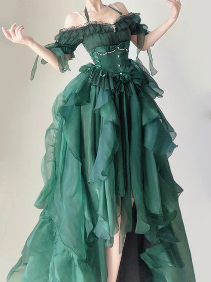 Territory Green Flower Wedding Dress Cos Lolita Dress Op Dress Lolita Heavy Industry Trail Puffy Princess Dress Lolita