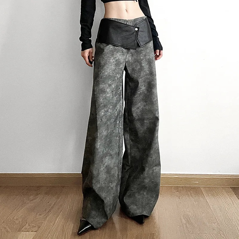 Territory Classic Vintage All-match Casual Trendy Cool Youth Vitality Women's Patchwork Gender-free Wide Leg Pants Trousers