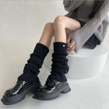 Territory Korea Wool Knitted Leg Warmers Metal Label Women Calf Socks Vintage Winter Y2K Japanese Harajuku Pile Long Socks Leg Covers