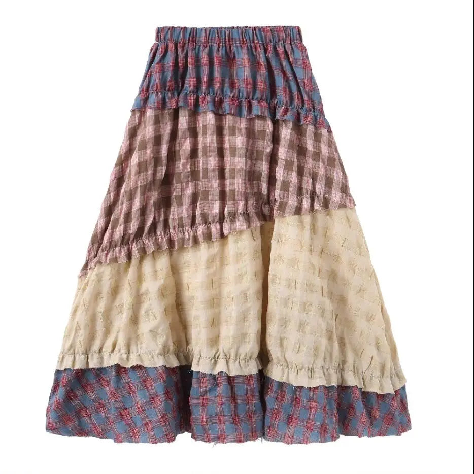 Territory Long Skirt Patchwork Spring New Streetwear Halter Women Color Patchwork Pleated Skirt Fashion