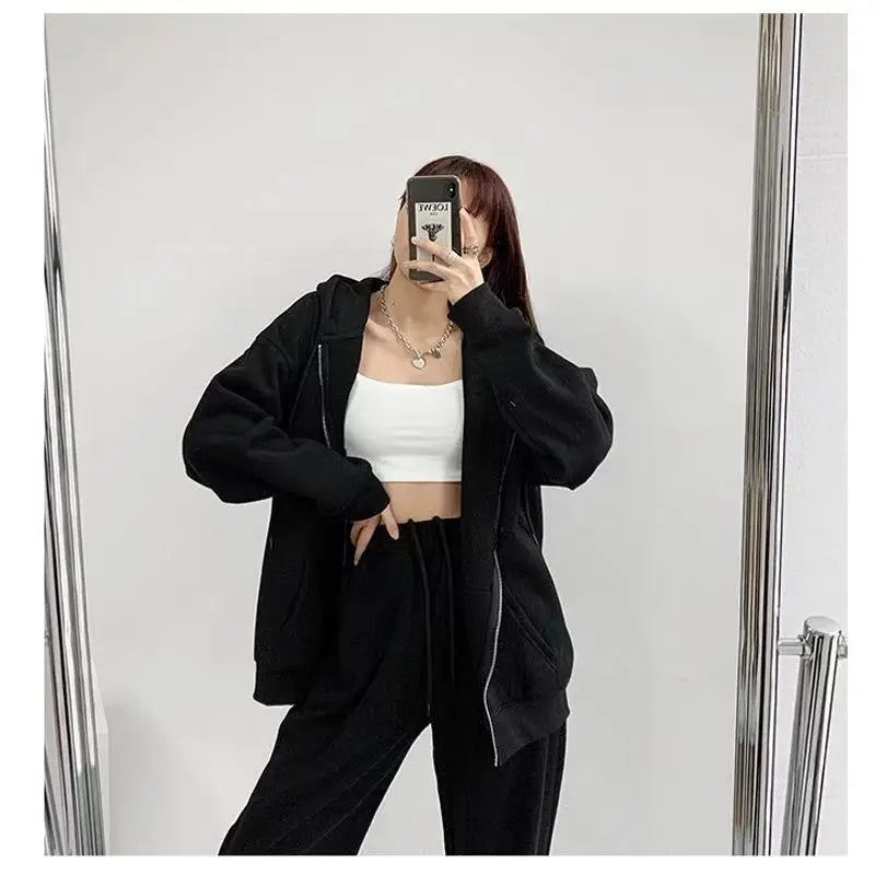 Territory Preppy Style Zip Up Hoodies Women Harajuku Korean Oversized Sweatshirts Loose Long Sleeve Thin Tracksuit Tops Jacket