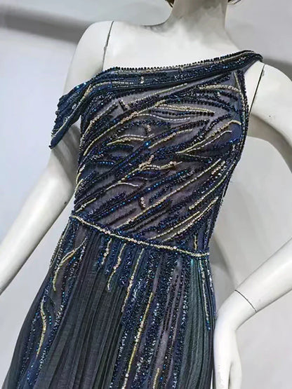 Territory Evening Gowns High Customized Beaded Blue Gowns Fashion Ladies Bling Bling Mermaid Sexy Evening Luxury Party Dresses